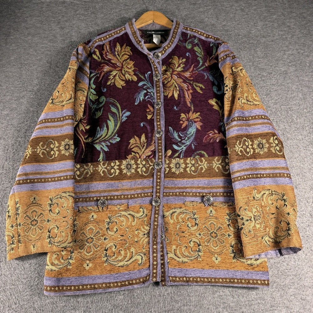 Women's Tapestry Blazer Jacket Paisley Floral Grandmacore Size 14 Pockets